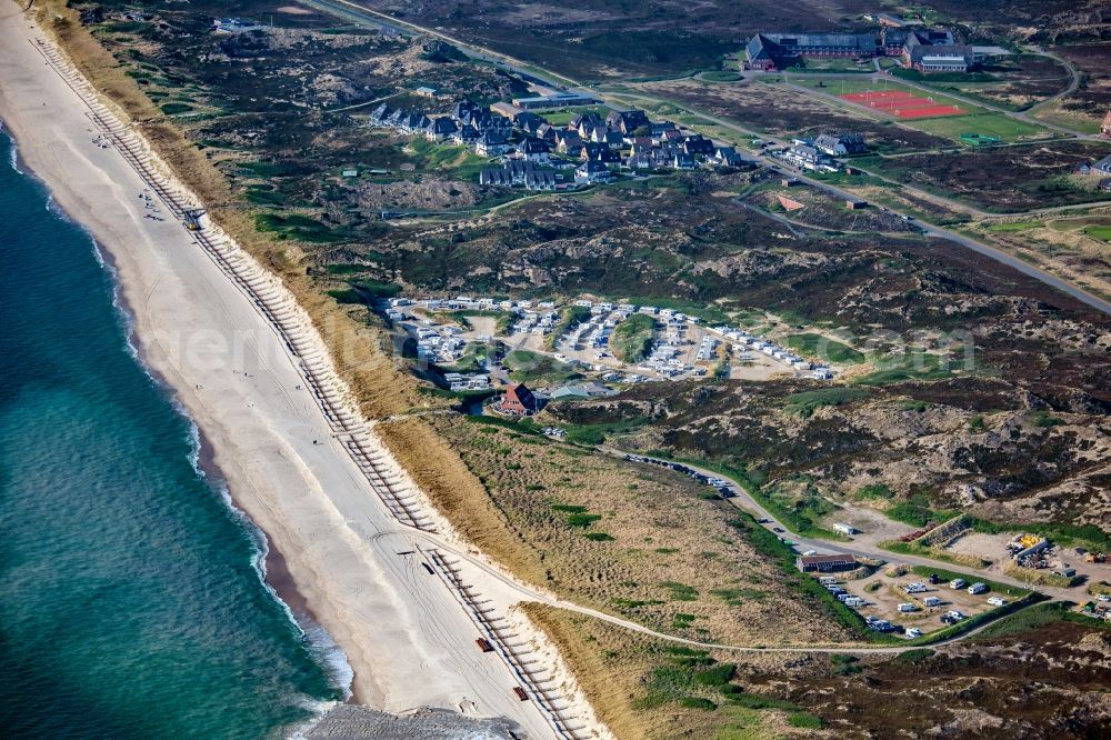 Aerial photograph Hörnum (Sylt) - Campsite with caravans and tents on the lake shore At the Nordsea in Hoernum (Sylt) in the state Schleswig-Holstein, Germany