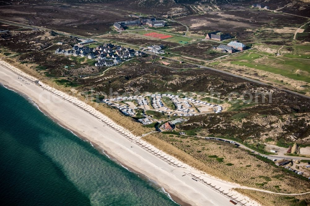 Aerial image Hörnum (Sylt) - Campsite with caravans and tents on the lake shore At the Nordsea in Hoernum (Sylt) in the state Schleswig-Holstein, Germany