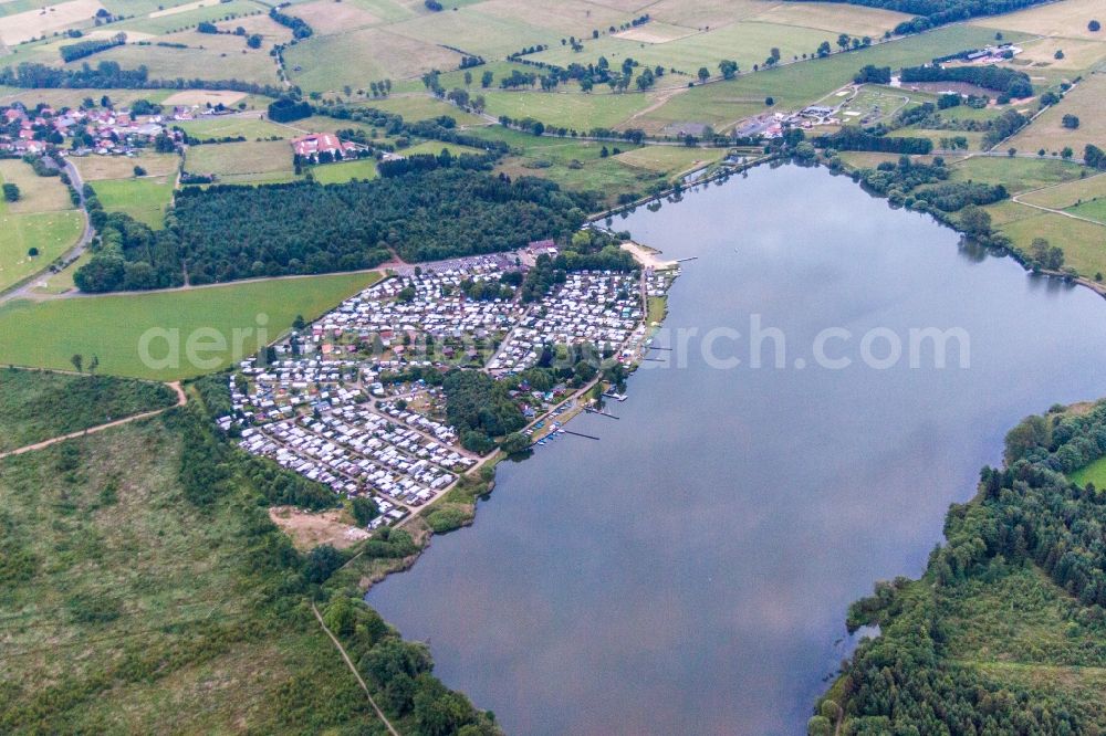 Freiensteinau from the bird's eye view: Camping with caravans and tents in the district Nieder-Moos in Freiensteinau in the state Hesse, Germany