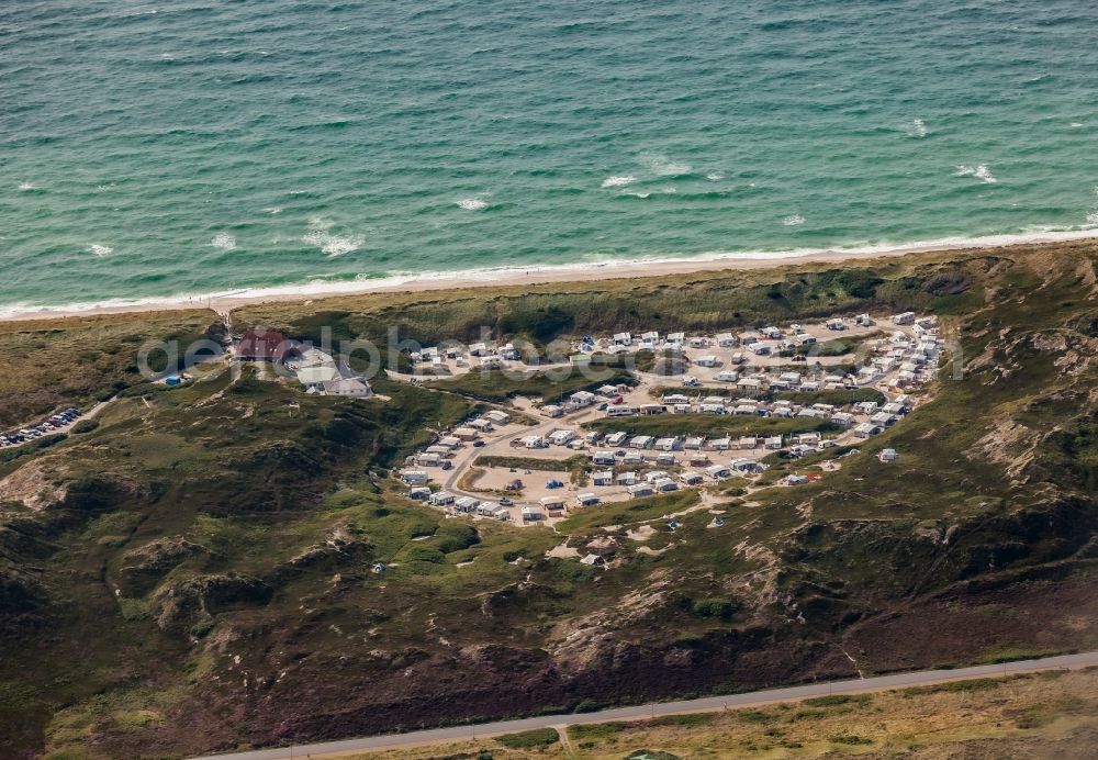 Hörnum (Sylt) from the bird's eye view: Campsite on the shore of the North Sea coast in Hoernum (Sylt) in the state Schleswig-Holstein, Germany