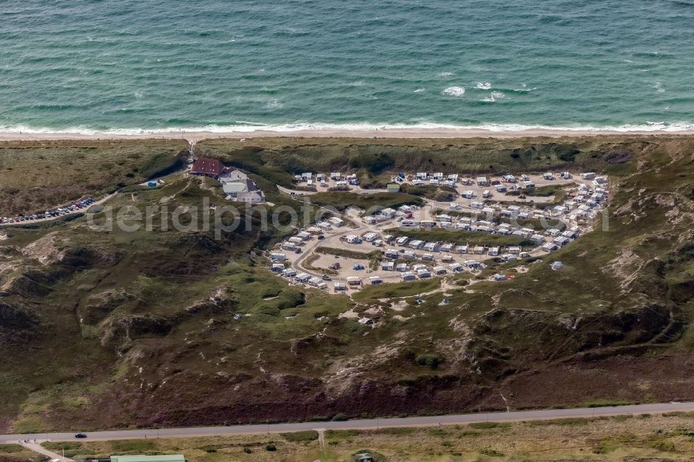 Aerial image Hörnum (Sylt) - Campsite on the shore of the North Sea coast in Hoernum (Sylt) in the state Schleswig-Holstein, Germany