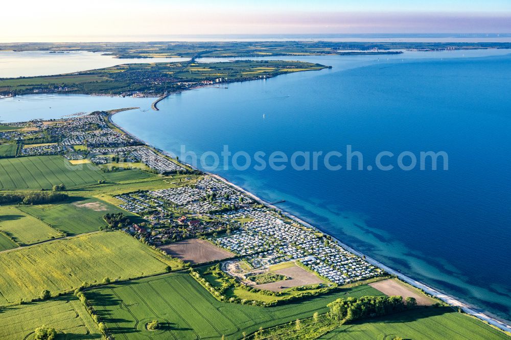 Neukirchen from above - Campsite with caravans and tents on the shores of the Baltic Sea in the district Ostermade in Neukirchen in the state Schleswig-Holstein, Germany