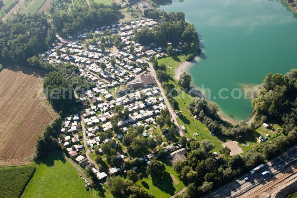 Aerial photograph Achern - Beach areas and csmping site on the Achernsee in Achern in the state Baden-Wuerttemberg