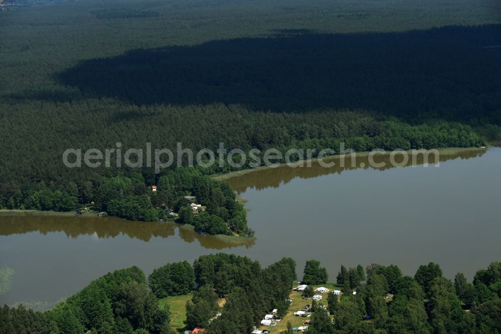 Zechlinerhütte from above - Camping with caravans in Zechlinerhuette in the state Brandenburg