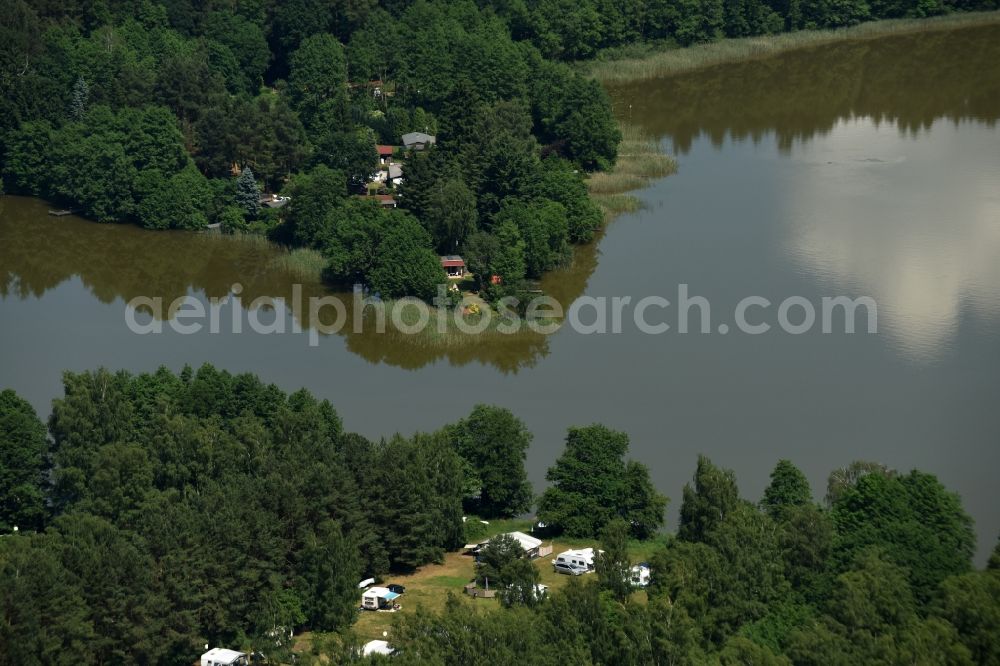 Aerial image Zechlinerhütte - Camping with caravans in Zechlinerhuette in the state Brandenburg