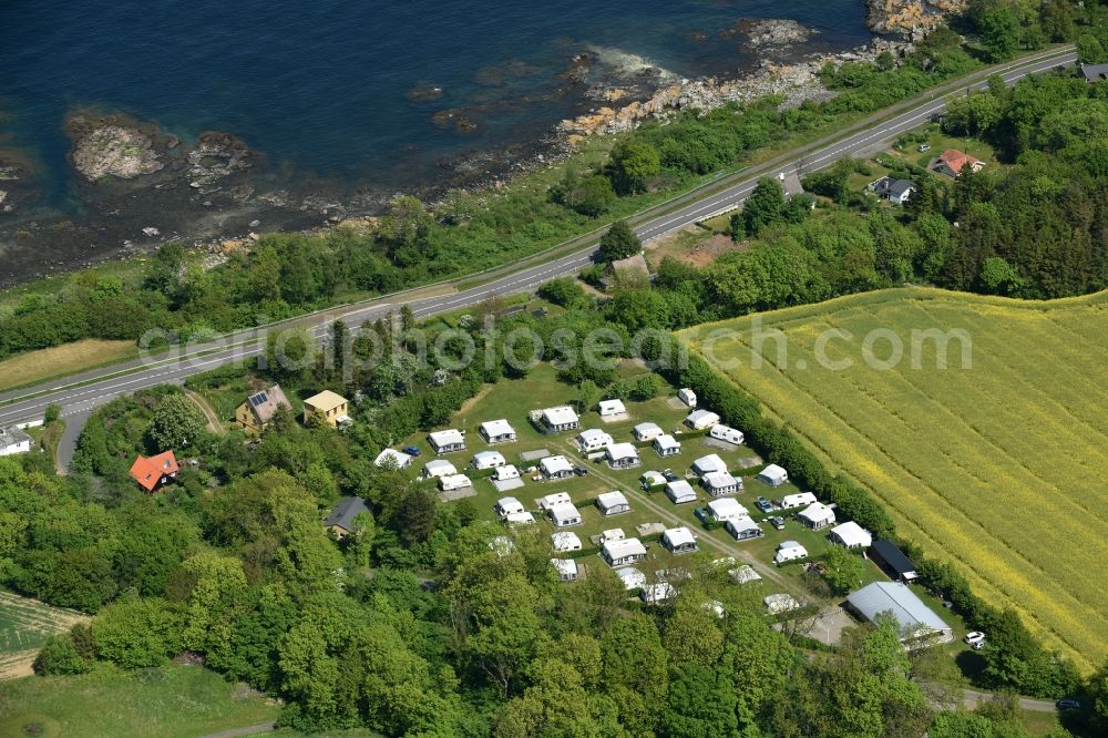 Allinge from above - Camping with caravans and tents in Allinge Bornholm Island in Region Hovedstaden, Denmark