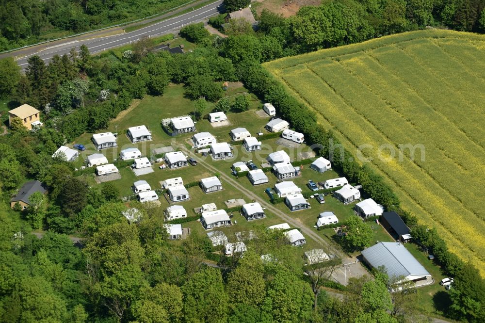 Allinge from the bird's eye view: Camping with caravans and tents in Allinge Bornholm Island in Region Hovedstaden, Denmark