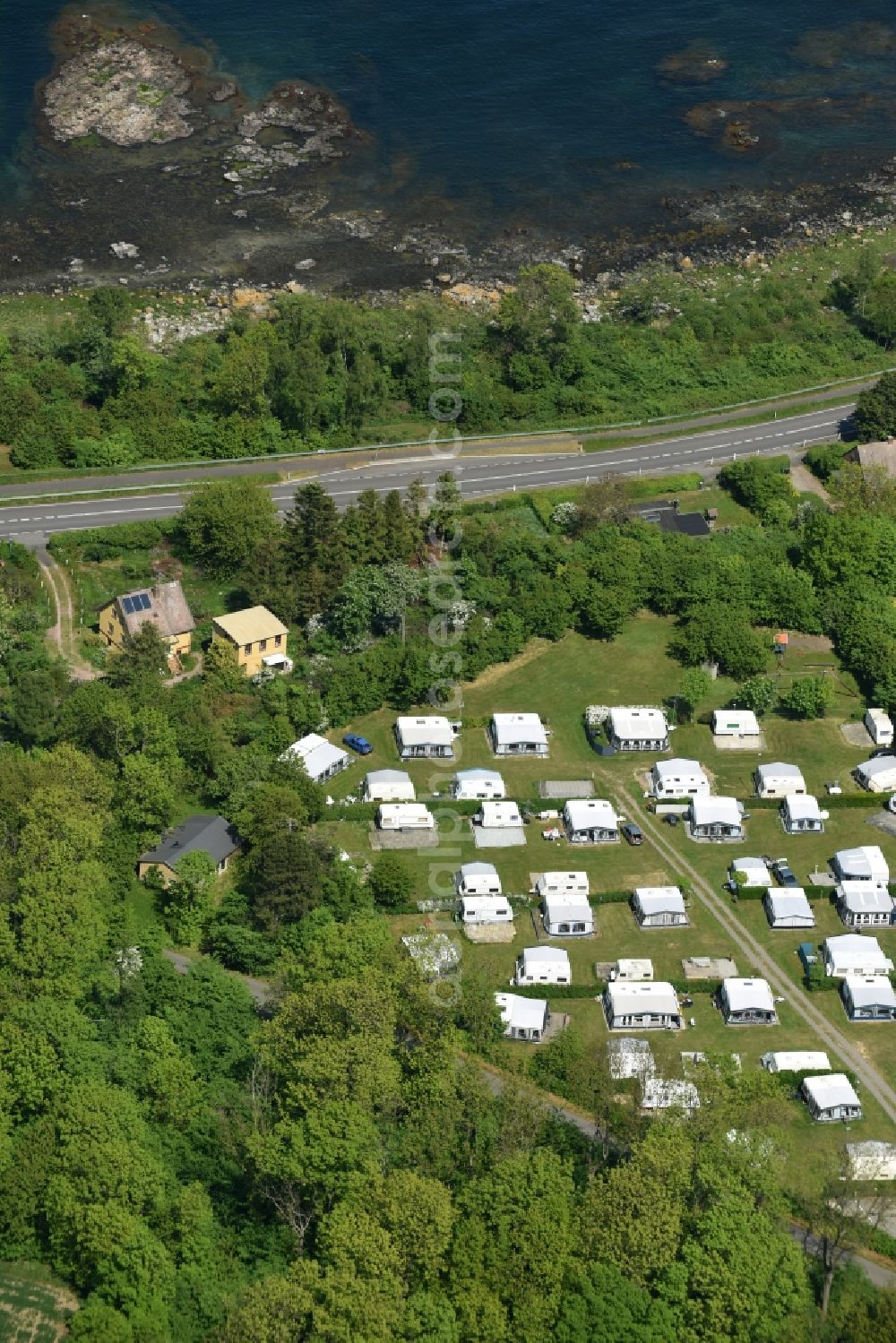 Aerial image Allinge - Camping with caravans and tents in Allinge Bornholm Island in Region Hovedstaden, Denmark