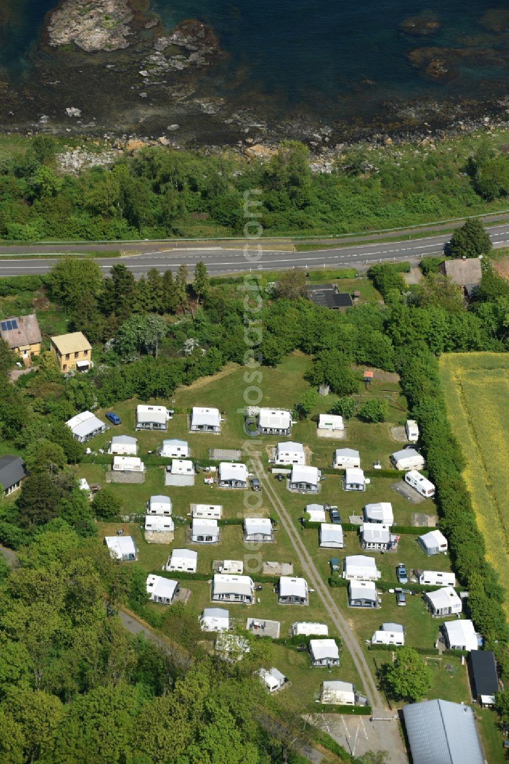 Aerial photograph Allinge - Camping with caravans and tents in Allinge Bornholm Island in Region Hovedstaden, Denmark