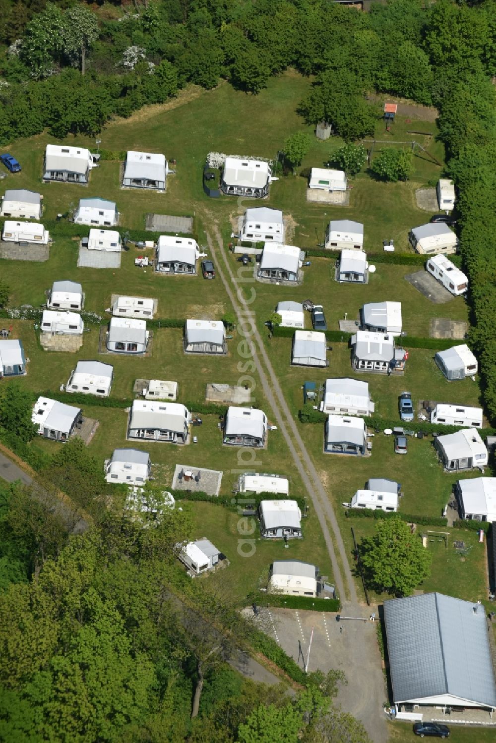 Allinge from above - Camping with caravans and tents in Allinge Bornholm Island in Region Hovedstaden, Denmark