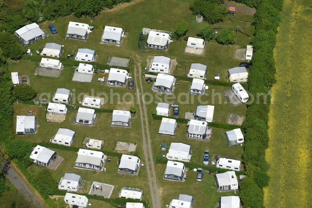 Allinge from the bird's eye view: Camping with caravans and tents in Allinge Bornholm Island in Region Hovedstaden, Denmark