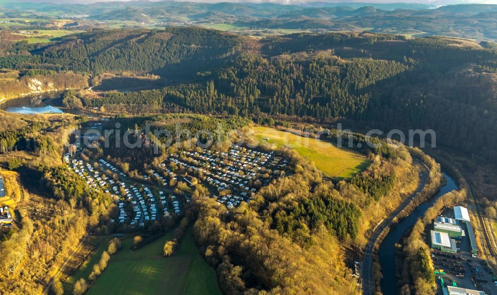 Attendorn from above - Camping with caravans and tents in Attendorn in the state North Rhine-Westphalia, Germany