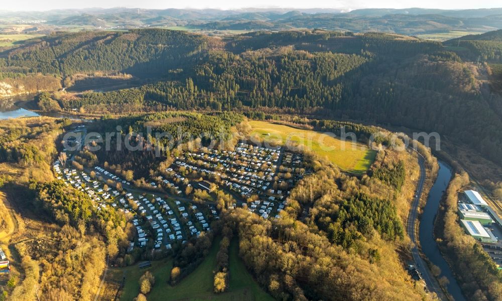 Aerial image Attendorn - Camping with caravans and tents in Attendorn in the state North Rhine-Westphalia, Germany