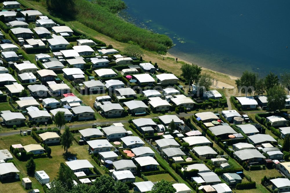 Aerial image Barleben - Camping with caravans and tents at the Barleber lake in the state Saxony-Anhalt, Germany