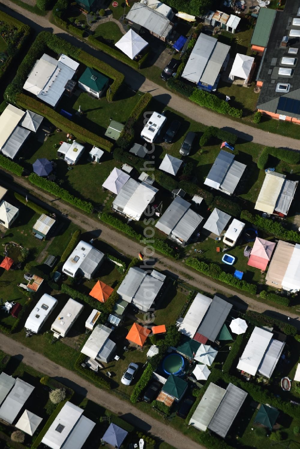 Aerial image Basedow - Camping with caravans and tents in Basedow in the state Schleswig-Holstein