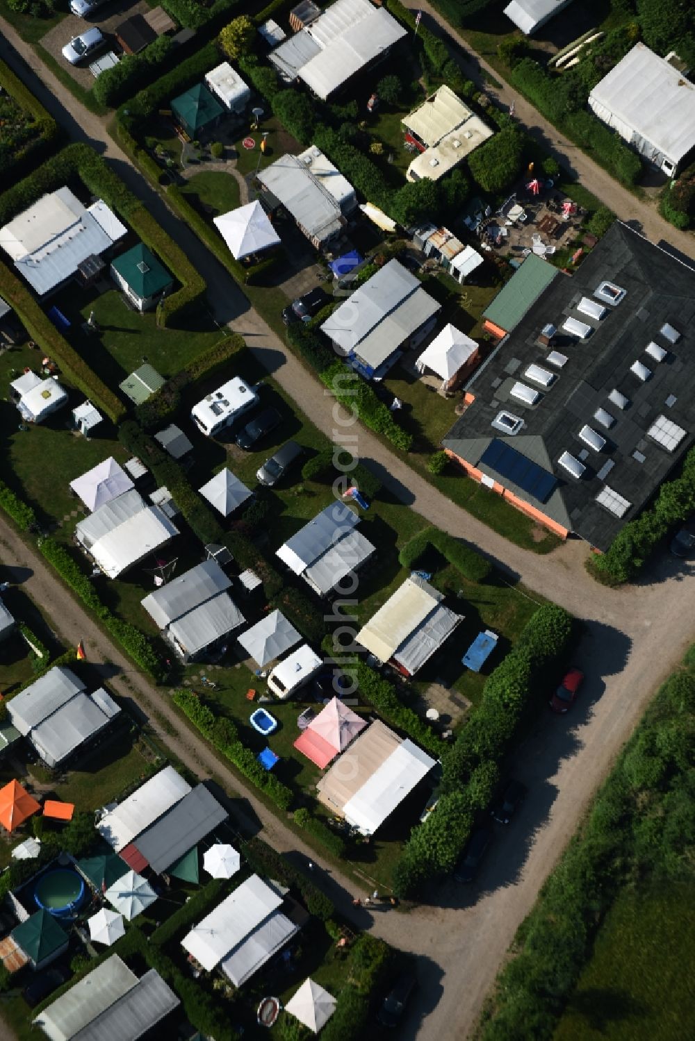 Aerial photograph Basedow - Camping with caravans and tents in Basedow in the state Schleswig-Holstein