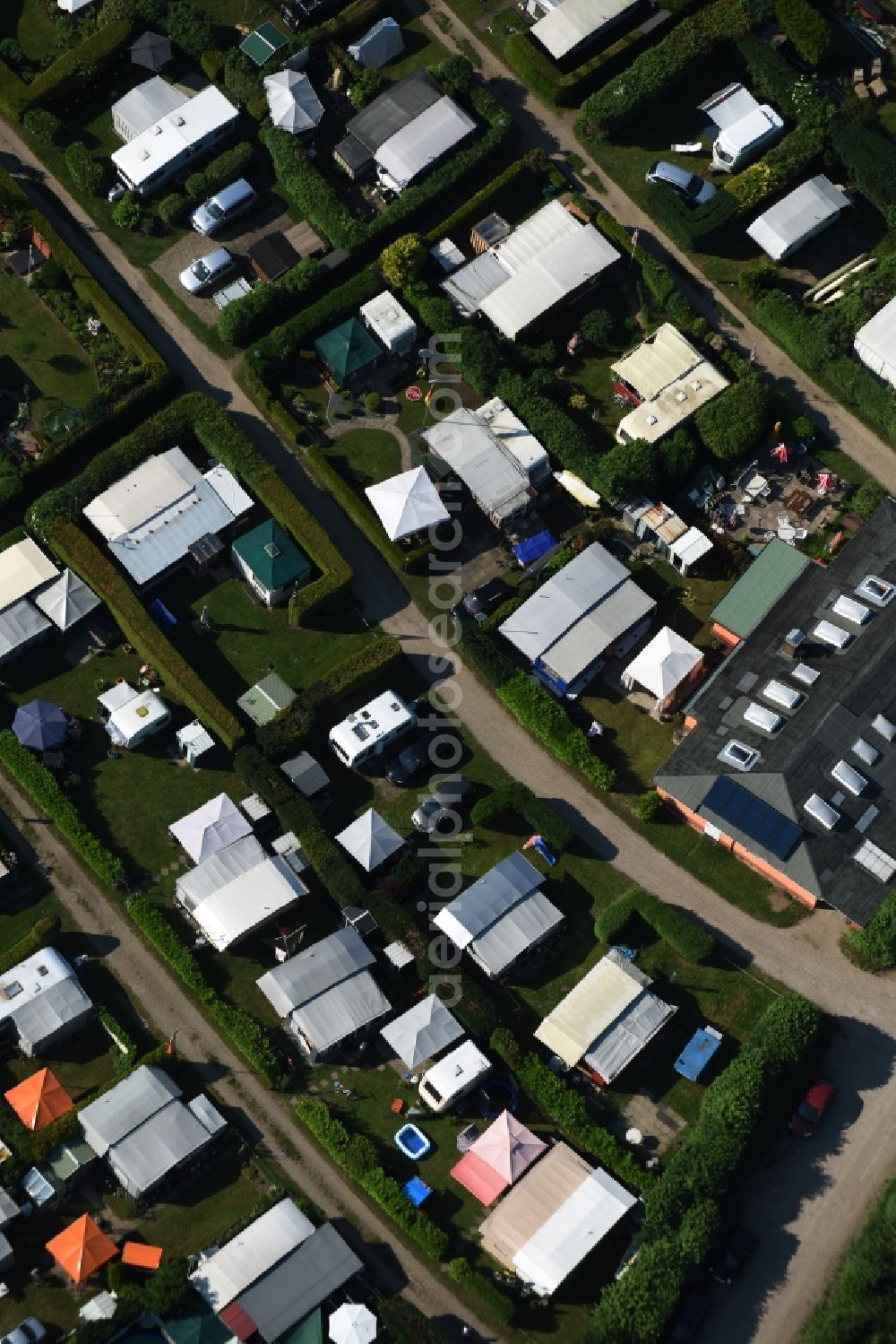 Basedow from above - Camping with caravans and tents in Basedow in the state Schleswig-Holstein