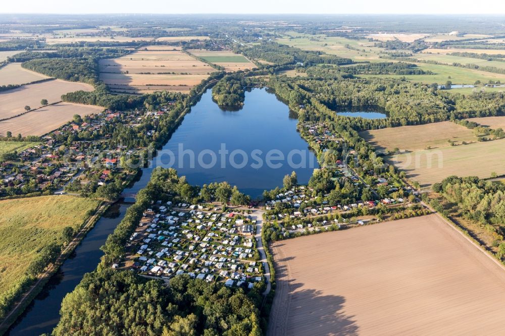 Basedow from the bird's eye view: Camping with caravans and tents in Basedow in the state Schleswig-Holstein, Germany