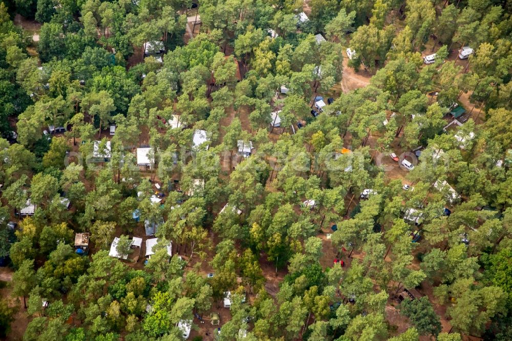 Boeker Mühle from the bird's eye view: Camping with caravans and tents in Boeker Muehle in the state Mecklenburg - Western Pomerania