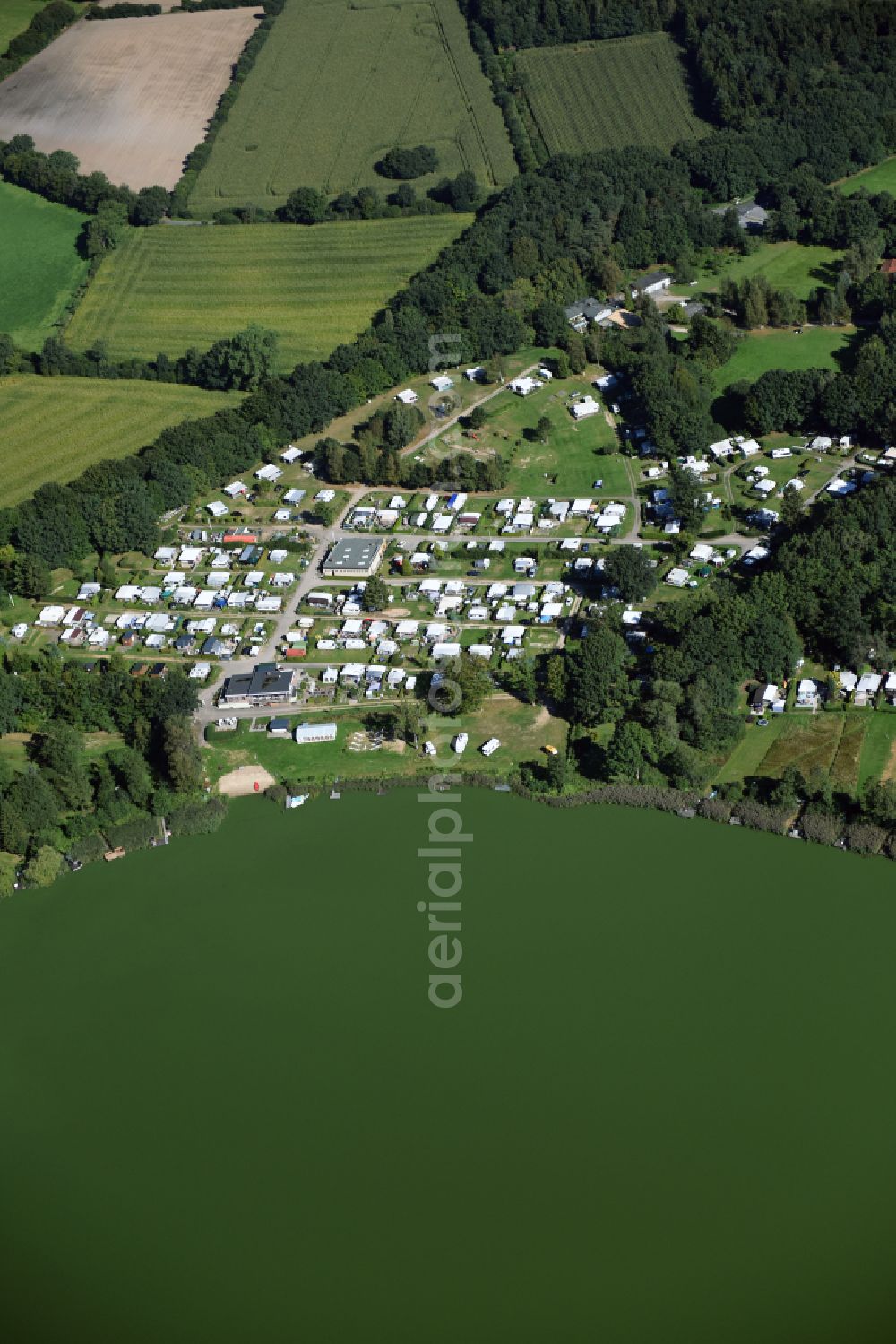 Borgdorf-Seedorf from above - Camping with caravans and tents in Borgdorf-Seedorf in the state Schleswig-Holstein