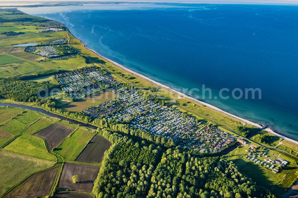 Dahme from above - Camping with caravans and tents in Dahme at the baltic coast in the state Schleswig-Holstein, Germany