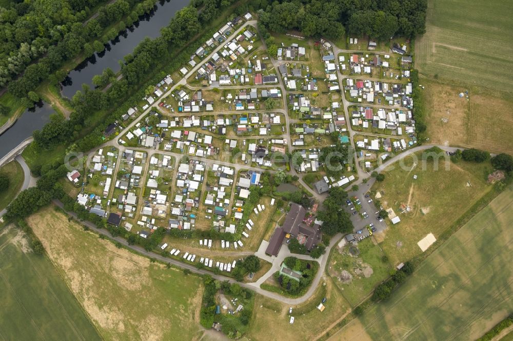 Datteln from above - Camping with caravans and tents in Datteln in the state North Rhine-Westphalia