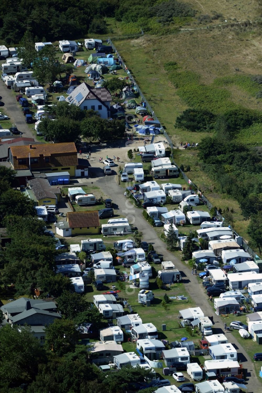 Dierhagen from the bird's eye view: Camping with caravans and tents in Dierhagen in the state Mecklenburg - Western Pomerania