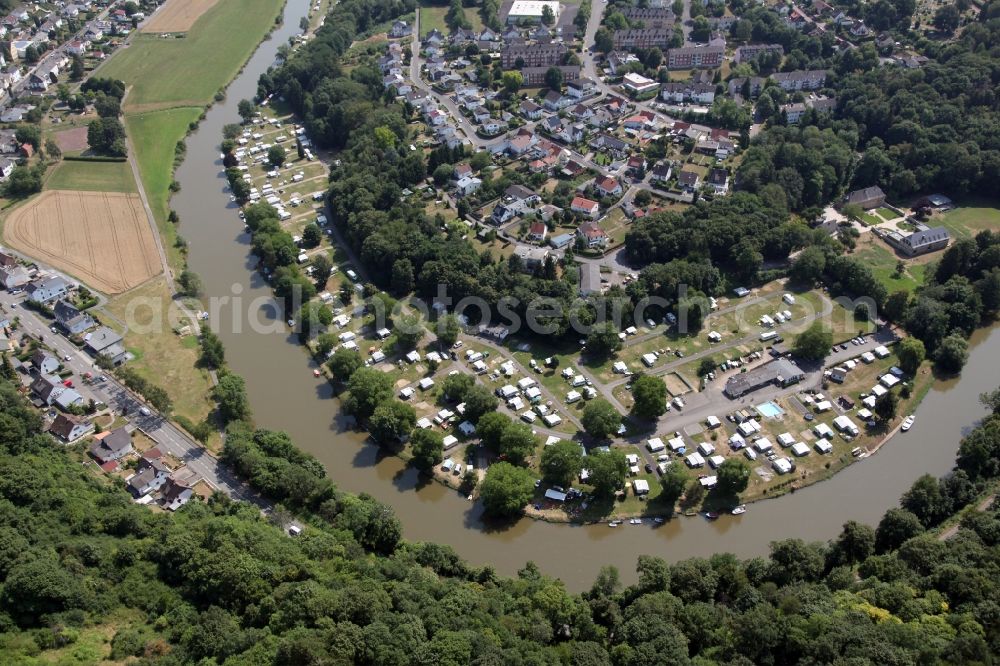 Aerial image Diez - Camping with caravans and tents in Diez in the state Rhineland-Palatinate, Germany