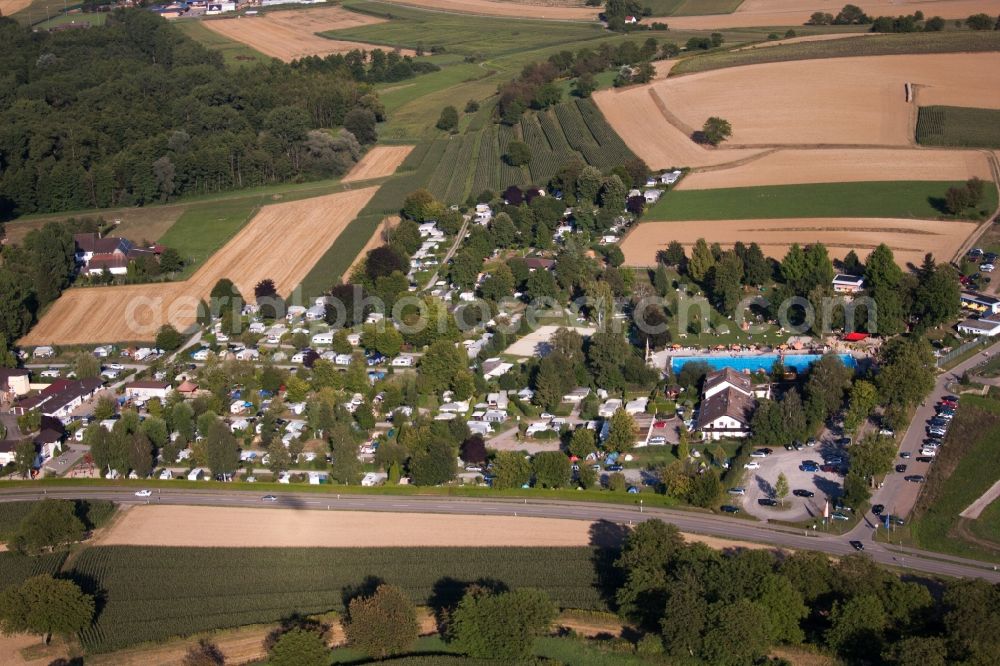 Aerial image Ettenheim - Camping Oase with caravans and tents and pool in Ettenheim in the state Baden-Wuerttemberg