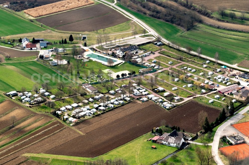 Ettenheim from the bird's eye view: Camping with caravans and tents in Ettenheim in the state Baden-Wuerttemberg, Germany