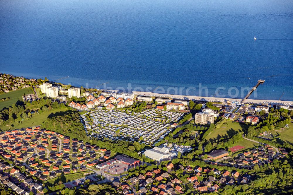 Großenbrode from the bird's eye view: Camping with caravans and tents in Grossenbrode in the state Schleswig-Holstein, Germany