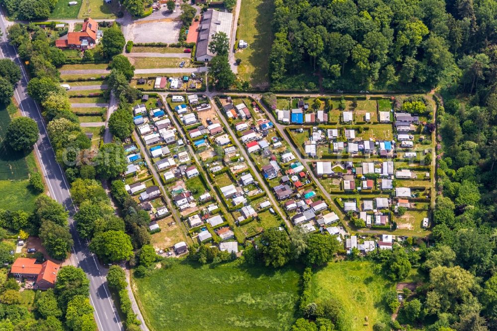 Aerial image Haltern am See - Camping with caravans and tents in Haltern am See in the state North Rhine-Westphalia, Germany