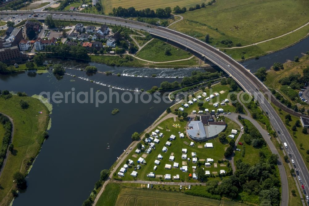 Hattingen from the bird's eye view: Camping with caravans and tents in Hattingen in the state North Rhine-Westphalia