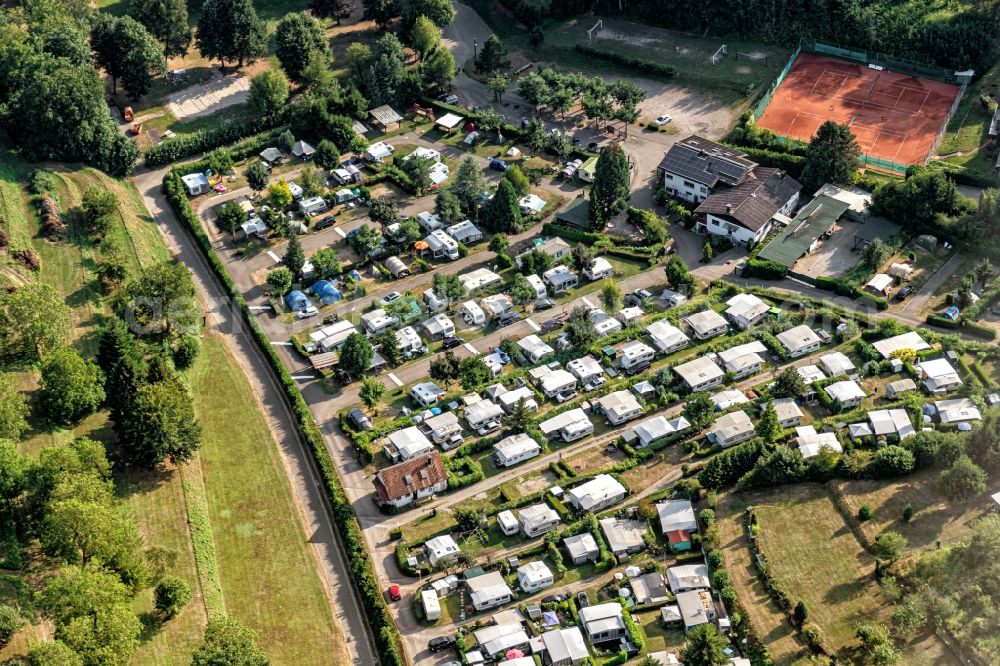 Herbolzheim from the bird's eye view: Camping with caravans and tents in Herbolzheim in the state Baden-Wurttemberg, Germany