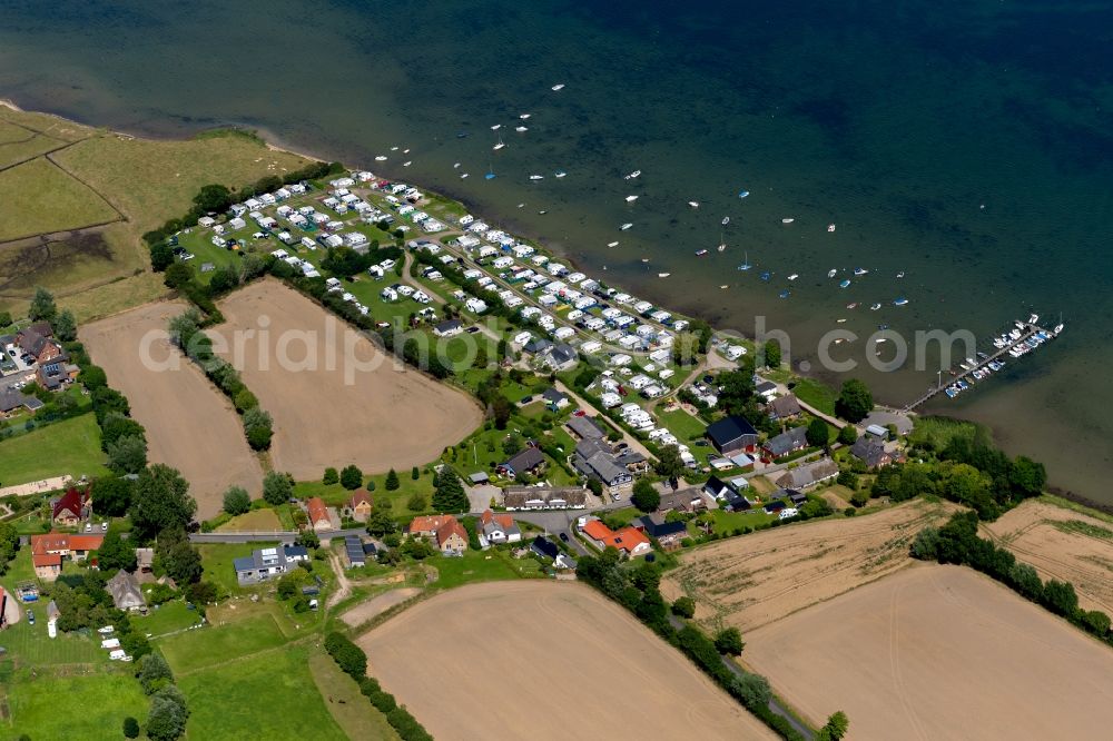 Aerial image Kappeln - Camping with caravans and tents in the district Olpenitzdorf in Kappeln in the state Schleswig-Holstein, Germany