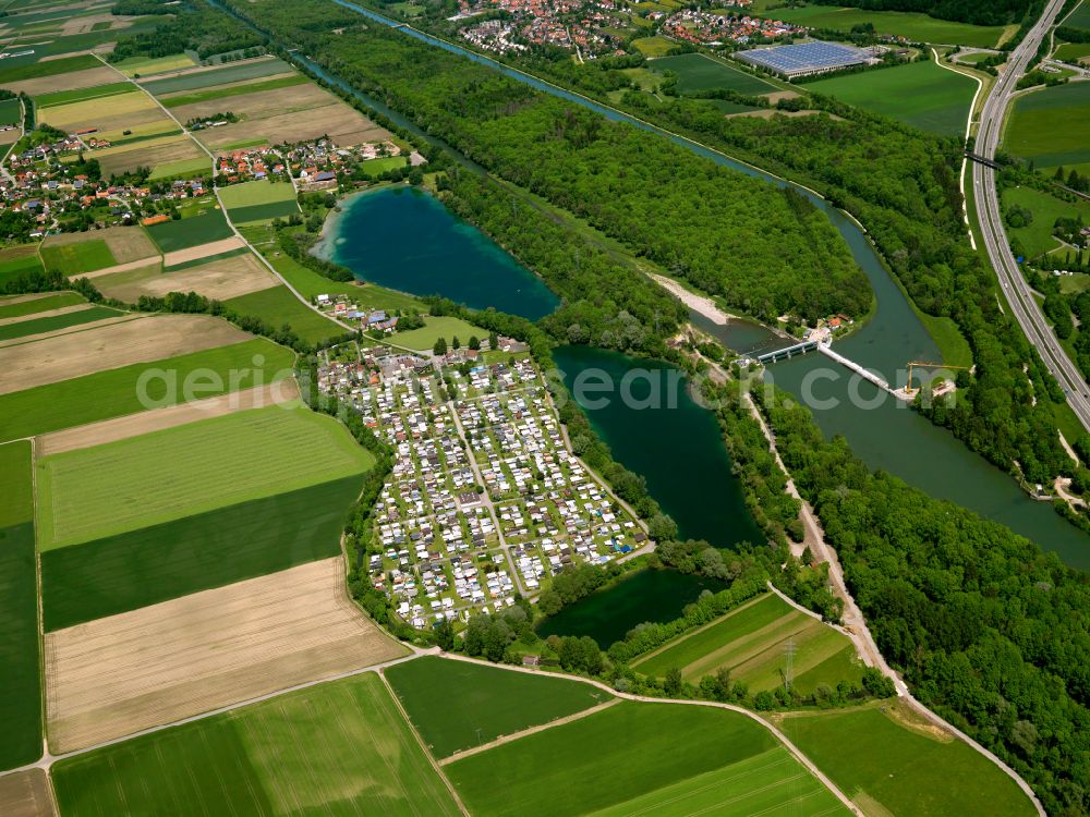 Aerial photograph Kirchberg an der Iller - Camping with caravans and tents on street Werte in Kirchberg an der Iller in the state Baden-Wuerttemberg, Germany