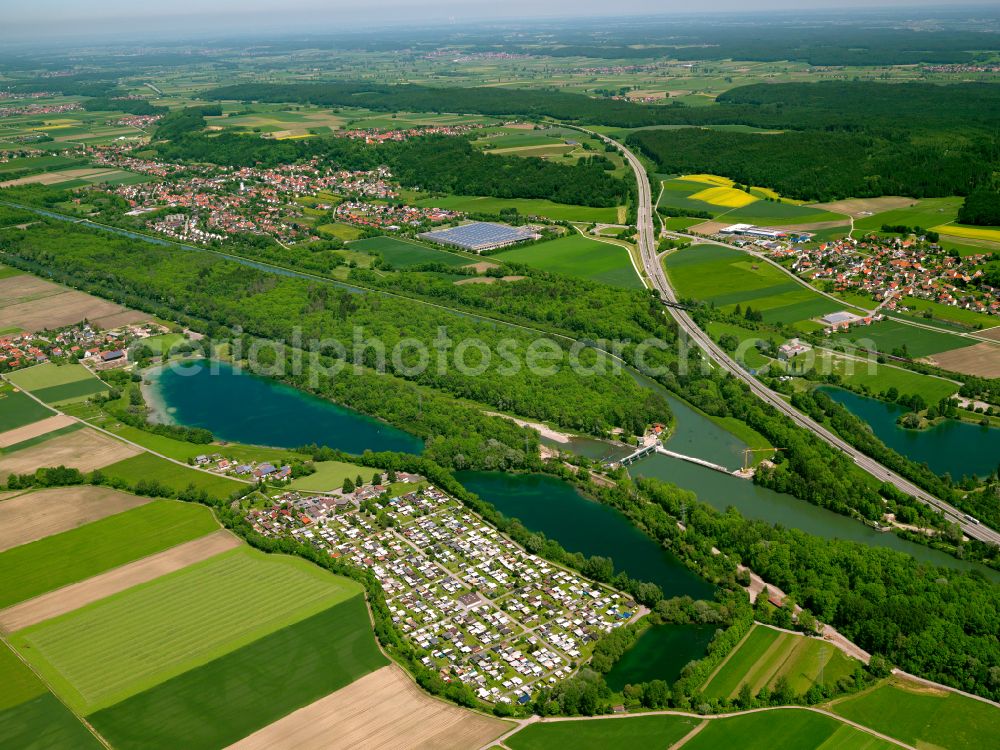 Kirchberg an der Iller from above - Camping with caravans and tents on street Werte in Kirchberg an der Iller in the state Baden-Wuerttemberg, Germany