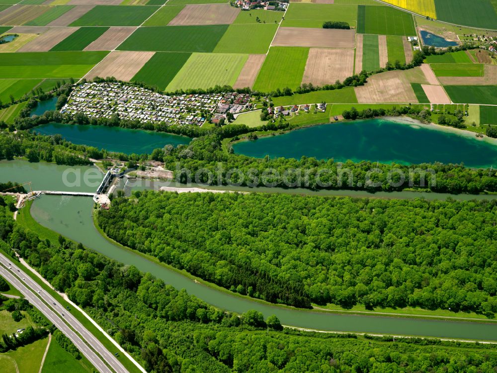 Aerial image Kirchberg an der Iller - Camping with caravans and tents on street Werte in Kirchberg an der Iller in the state Baden-Wuerttemberg, Germany