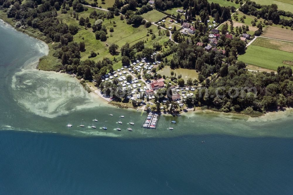 Konstanz from the bird's eye view: Camping with caravans and tents in Konstanz in the state Baden-Wuerttemberg, Germany