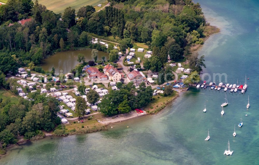 Konstanz from above - Camping with caravans and tents in Konstanz in the state Baden-Wuerttemberg, Germany