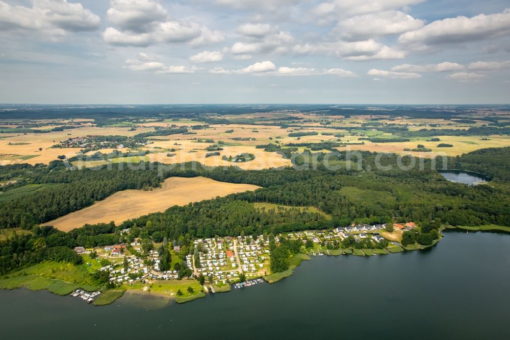 Krakow am See from the bird's eye view: Camping with caravans and tents in Krakow am See in the state Mecklenburg - Western Pomerania