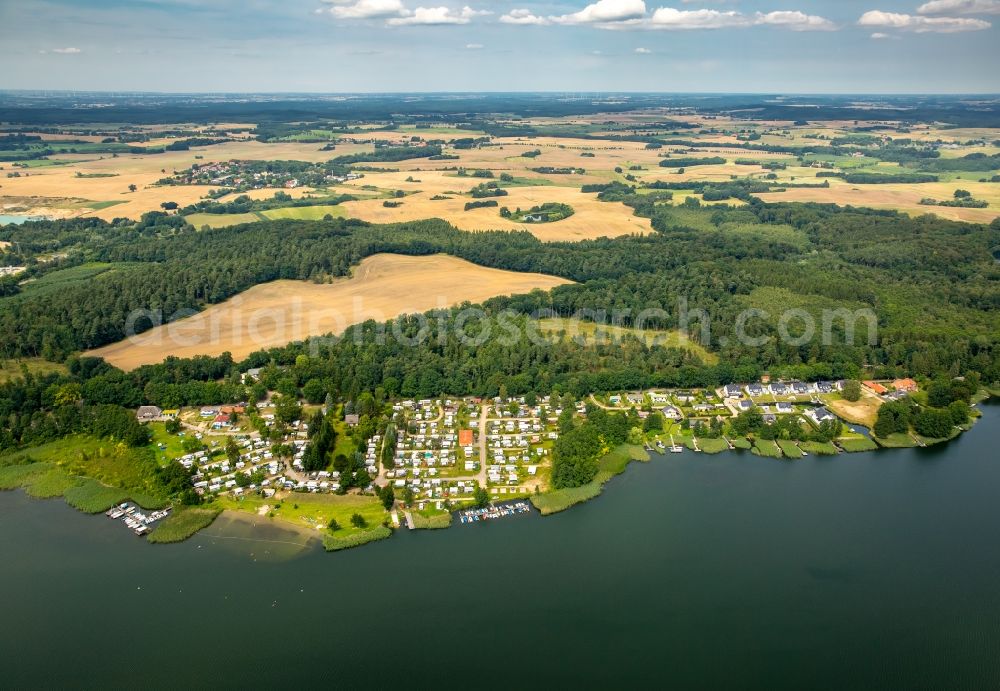 Aerial image Krakow am See - Camping with caravans and tents in Krakow am See in the state Mecklenburg - Western Pomerania