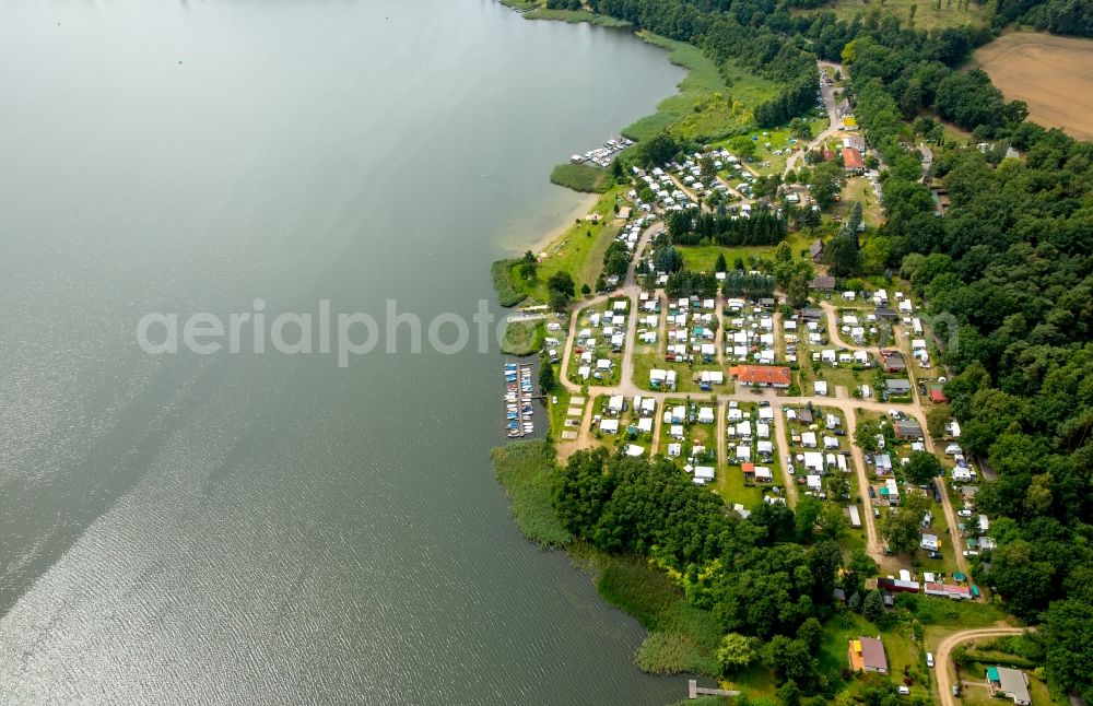 Krakow am See from above - Camping with caravans and tents in Krakow am See in the state Mecklenburg - Western Pomerania