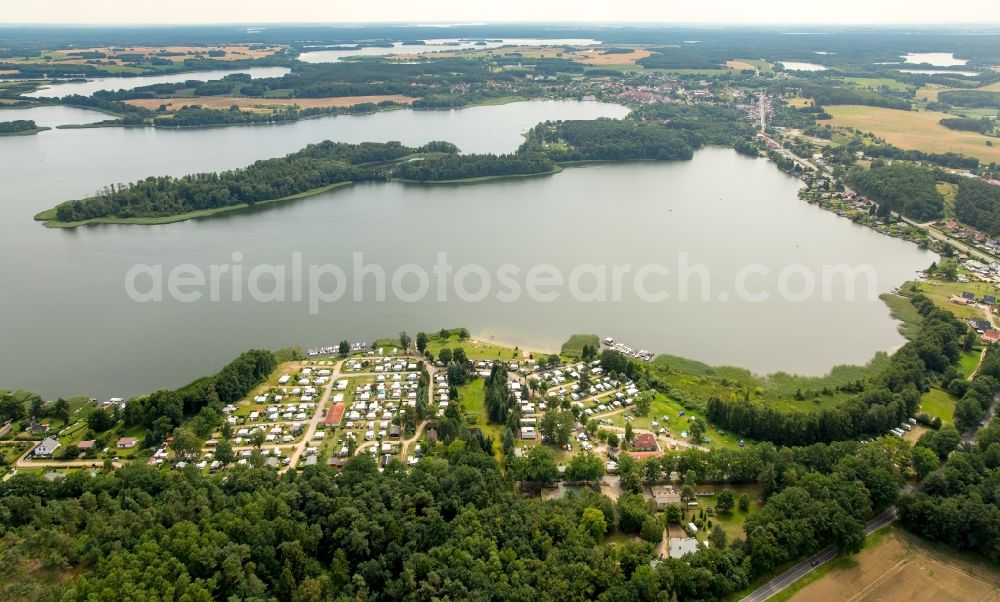 Krakow am See from the bird's eye view: Camping with caravans and tents in Krakow am See in the state Mecklenburg - Western Pomerania