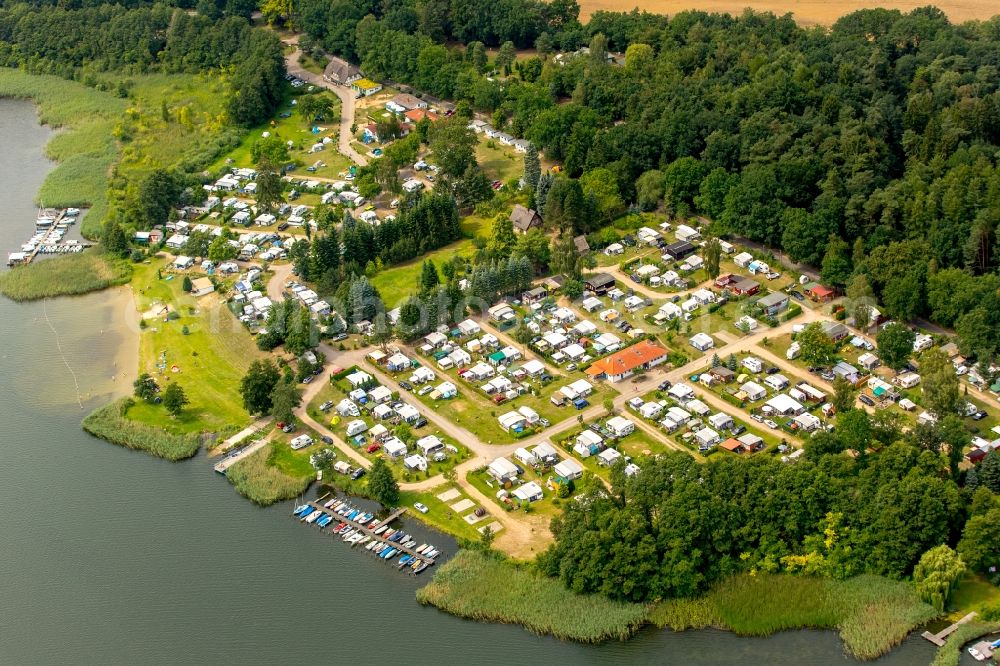 Krakow am See from above - Camping with caravans and tents in Krakow am See in the state Mecklenburg - Western Pomerania