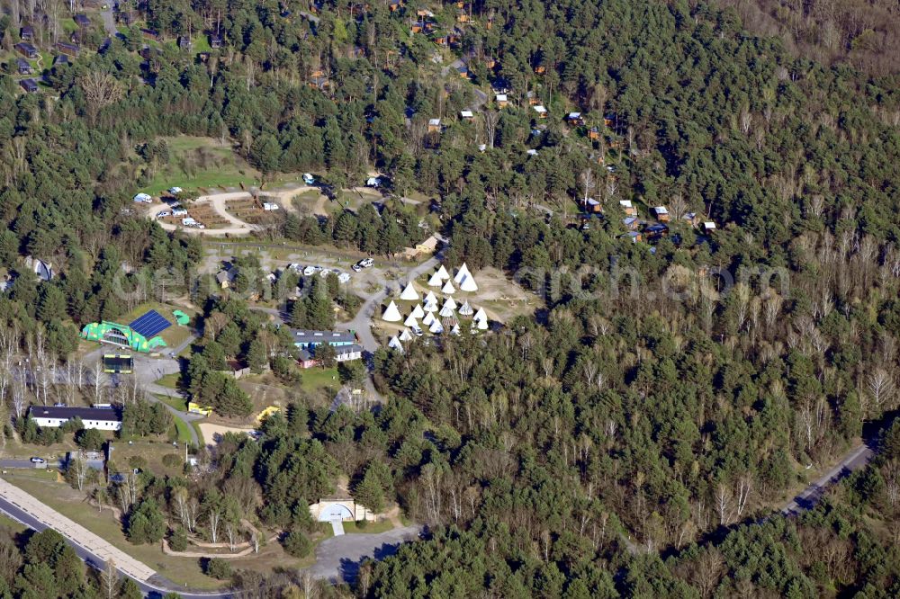 Aerial photograph Krausnick-Groß Wasserburg - Camping with caravans and tents Tropical Islands in Krausnick-Gross Wasserburg in the state Brandenburg, Germany