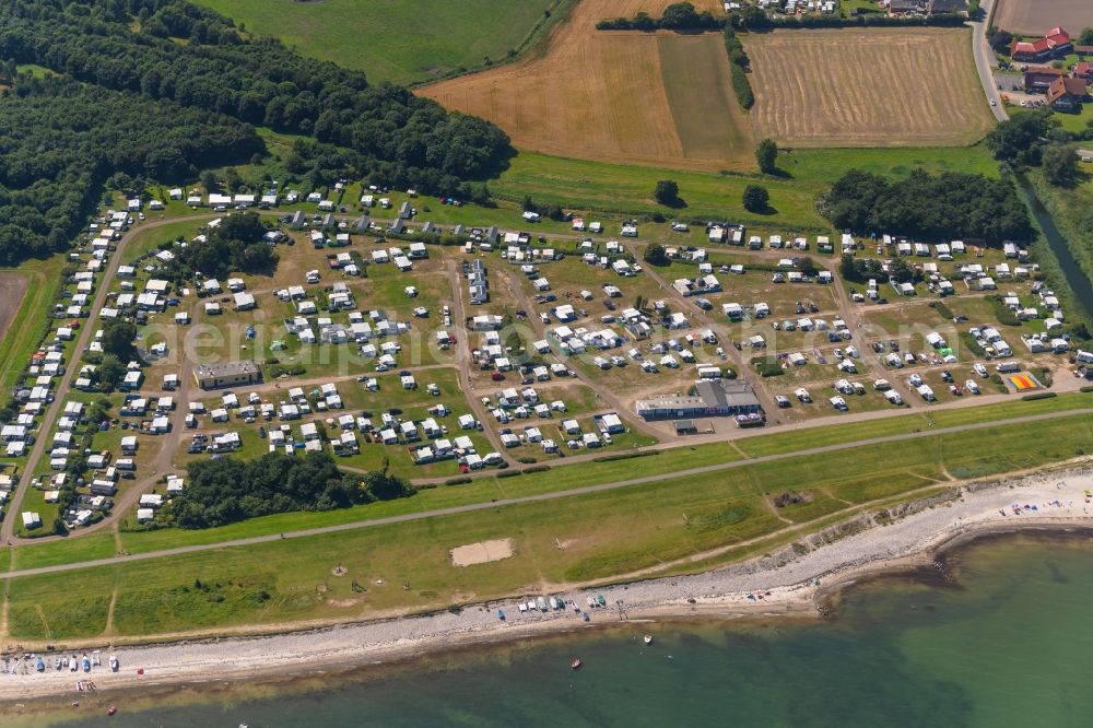 Aerial photograph Maasholm - Camping with caravans and tents in Maasholm in the state Schleswig-Holstein, Germany