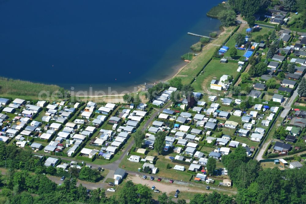 Aerial image Magdeburg Barleben - Camping with caravans and tents in Magdeburg Barleben in the state Saxony-Anhalt