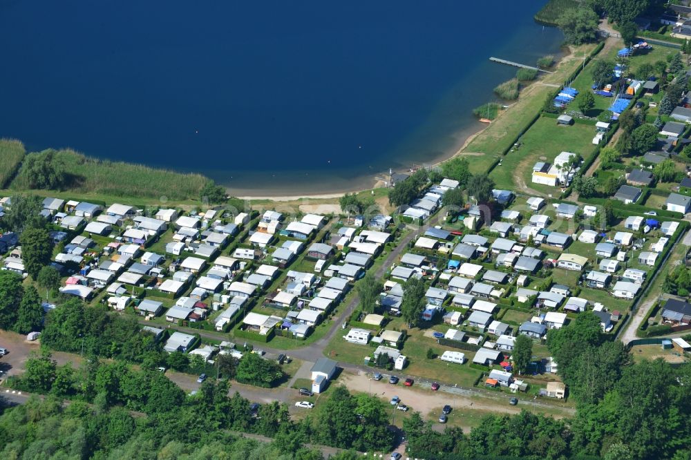 Magdeburg Barleben from above - Camping with caravans and tents in Magdeburg Barleben in the state Saxony-Anhalt