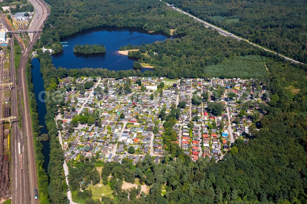 Aerial image Mülheim an der Ruhr - Camping with caravans and tents in Muelheim on the Ruhr in the state North Rhine-Westphalia